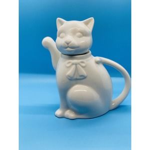 vintage white cat small teapot/beverage server/creamer/pourer ceramic